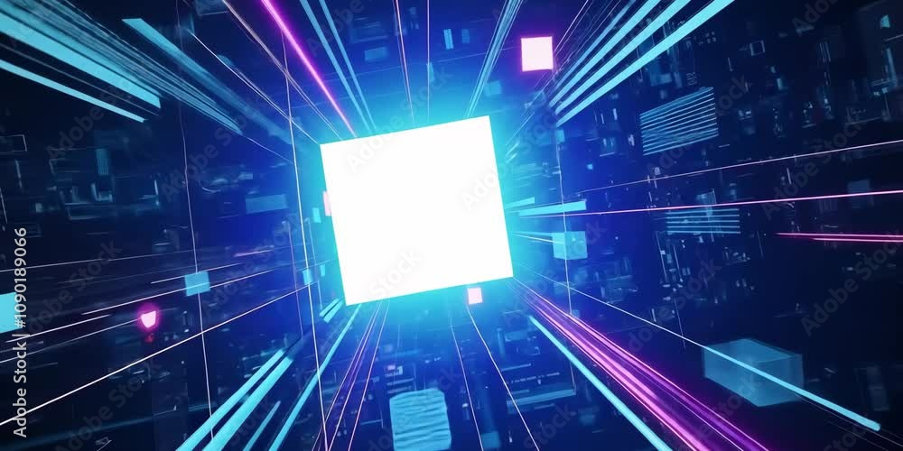 Aufkleber virtual reality landscape with glowing pathways and floating data streams, 4k video