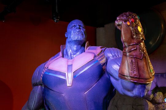 Thanos statue from the Guardians of the Galaxy at the Niagara Falls Movieland Wax Museum. Niagara Falls, Canada - September 20, 2024.