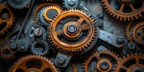Close-up of interlocking metal gears. (1)