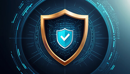 Digital shield with a checkmark in the center, cybersecurity assurance, trusted protection, and data security concept. Digital shield featuring a checkmark at the center, symbolizing cybersecurity