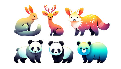 Fototapeta premium Cute Cartoon Animals Collection with Gradient Colors