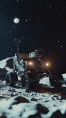 Naklejka premium futuristic lunar rover exploring the moon under a starry sky
