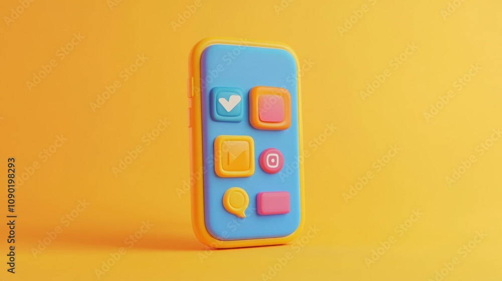 Poster A colorful toy smartphone with playful app icons against a bright background.