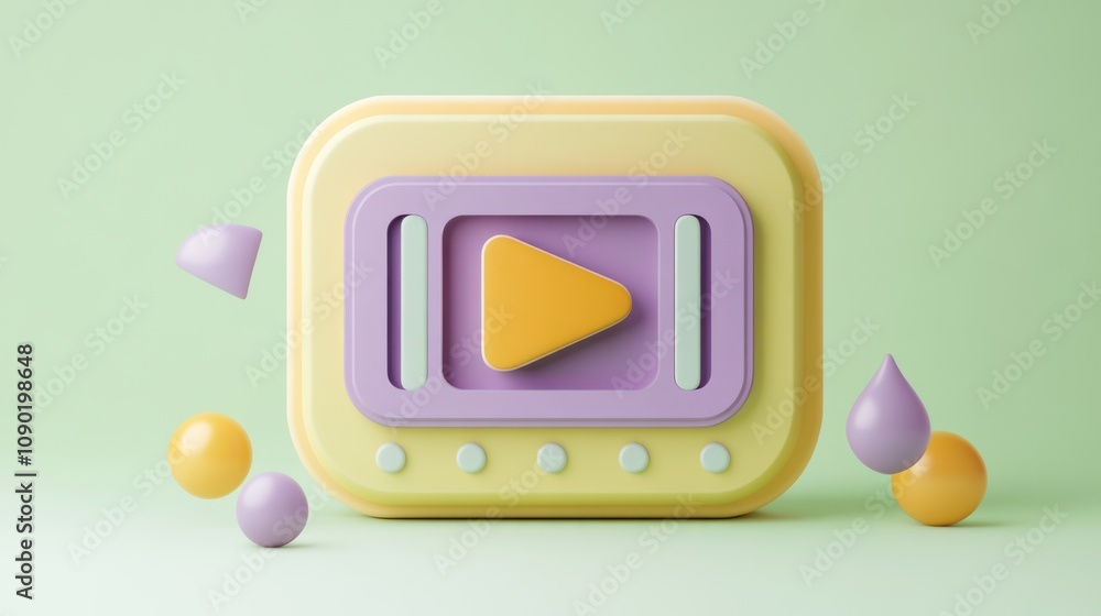 Poster a colorful, playful media player icon with geometric shapes for digital content.