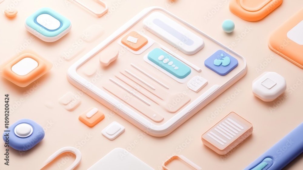 Aufkleber Abstract design featuring colorful UI elements and shapes for digital interfaces.