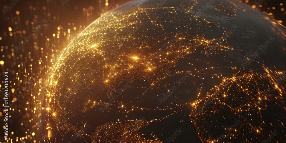 Poster A glowing Earth view showcasing interconnected networks of light and data.