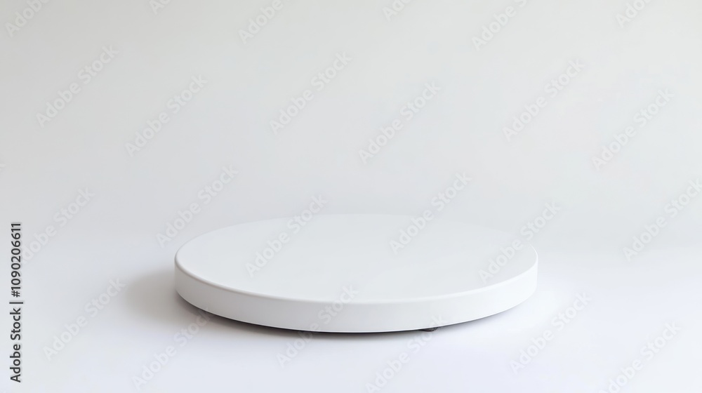 Poster a minimalist white circular platform on a plain background, ideal for display purposes.