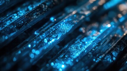 Fototapeta premium High-detail macro shot of fiber optic ends glowing in cool blue tones 