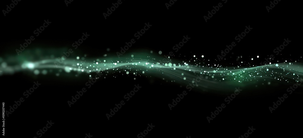Poster abstract representation of flowing particles on a dark background, suggesting movement and energy.