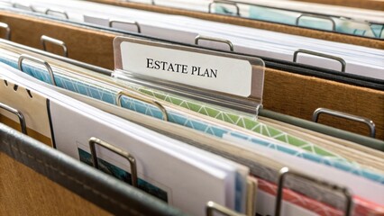 Estate Planning Binder An organized binder labeled Estate Plan filled with various documents indicating a comprehensive approach to planning.