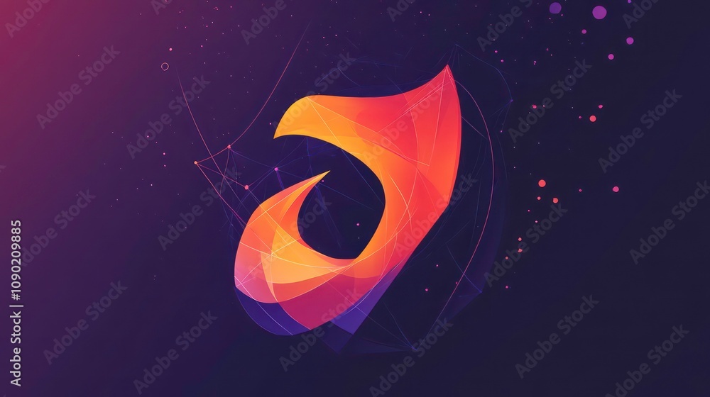 Poster stylized abstract emblem combining a bold sans-serif font with a swoosh element and geometric shapes