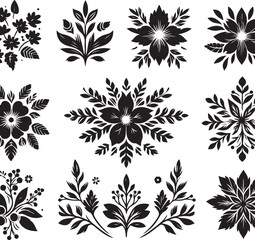 set of black and white flowers