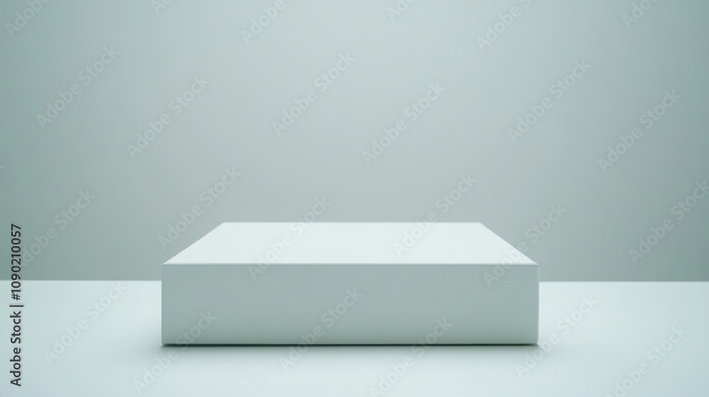 Poster A minimalist white display box on a simple surface against a soft gray background.