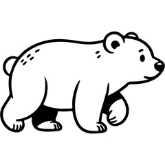 Obraz premium Polar bear walks forward in monochrome. Simple minimalistic vector in black ink drawing on transparent background