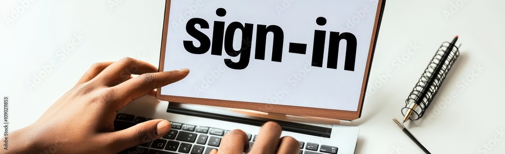 Aufkleber a person using a laptop to access a sign-in page, indicating online login activity.