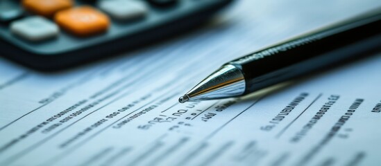 Close-up of Pen and Calculator on Documents