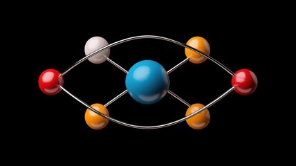 Obraz premium Atomic structure model showing electrons in distinct orbitals around the nucleus, atomic structure, atomic composition and motion