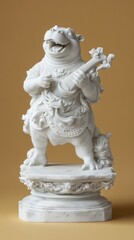 Fototapeta premium A marble sculpture of a bear playing a string instrument, showcasing artistry and craftsmanship.