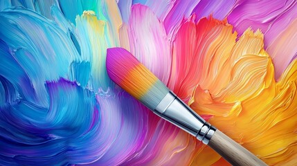 Obraz premium Paintbrush releasing a burst of colors, artistic freedom and expression, creativity unleashed