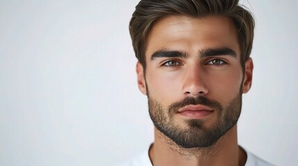 Fototapeta premium Confident Portrait of a Handsome Man with Striking Features and Engaging Expression Captured in High-Quality Detail for Stock Photography Use