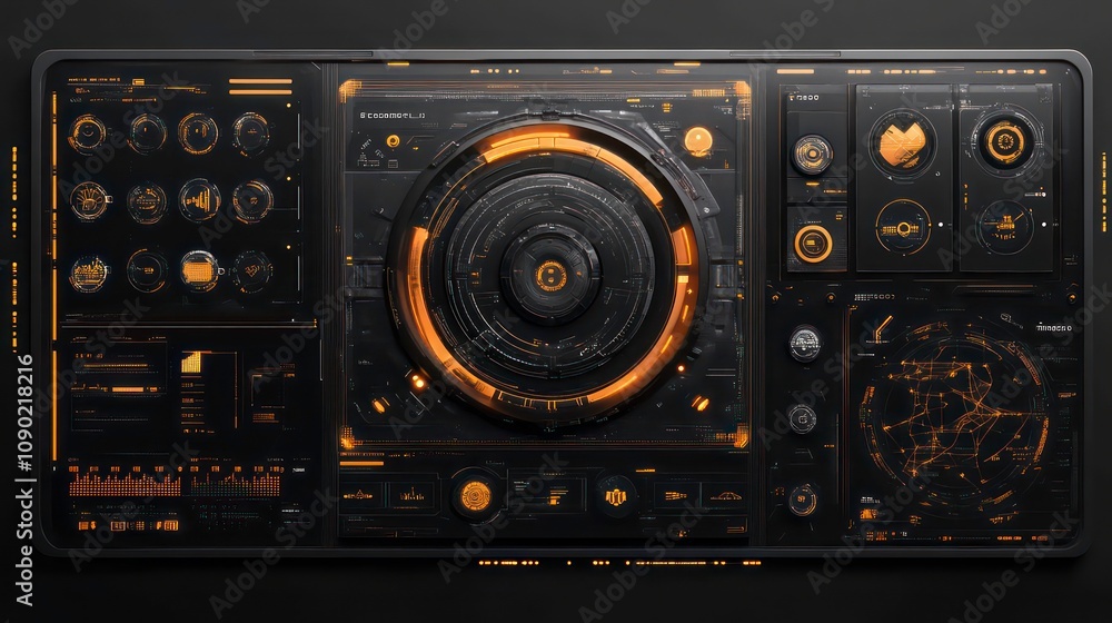 Poster Sci-Fi User Interface Elements. Futuristic technology frames interface hud element design for UI games, web, and apps.
