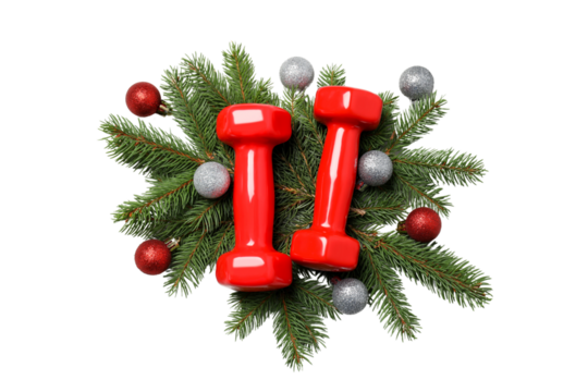 PNG, Sport, new year, red dumbbells isolated on white background.