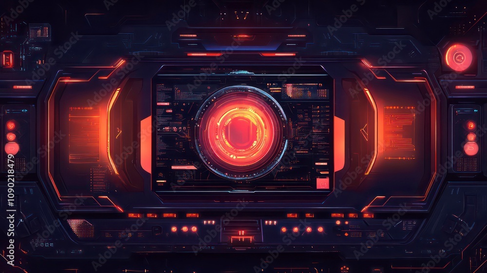 Canvas Prints futuristic interface with red glowing circle.