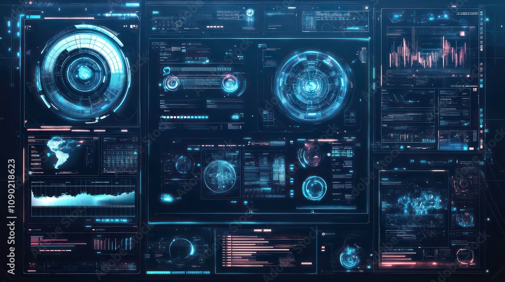 Fototapete sci-fi user interface elements. futuristic technology frames interface hud element design for ui gam