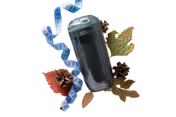 PNG, Autumn smart, sport bottle with leaves isolated on white background.