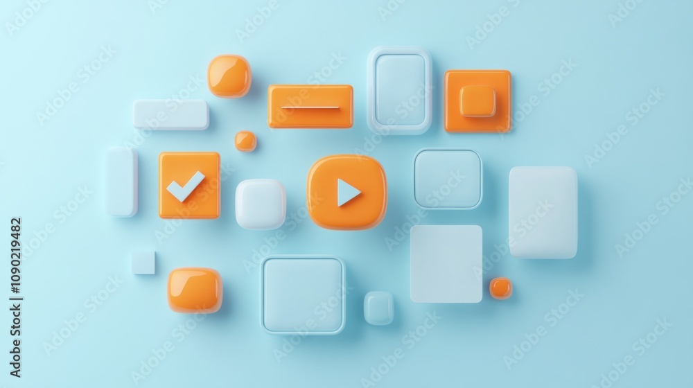 Aufkleber a collection of colorful buttons and icons on a light blue background, suggesting digital interactio