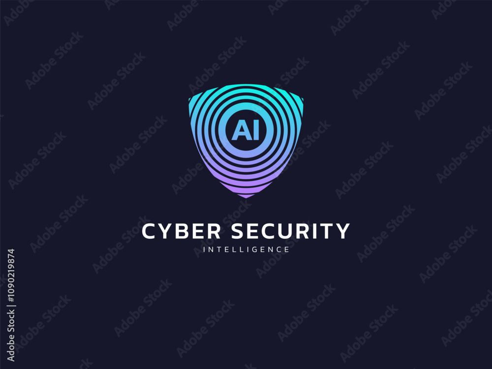 Wall mural cyber security intelligence data protection shield with letter ai in shield shape technology analysi