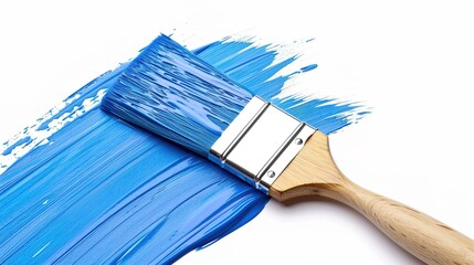 Blue Stroke of Paint Brush on White Background - A Captivating Mark of Creativity. The Vivid Blue Stroke, Left by the Paint Brush, Standing Out Against the Purity of White. Its Fluid Form and Color 
