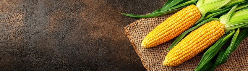 Fresh yellow corn on a rustic burlap background, showcasing its vibrant color and natural texture.