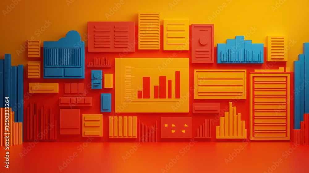 Aufkleber seo keywords trends concept. a vibrant, stylized display of colorful blocks representing data visual