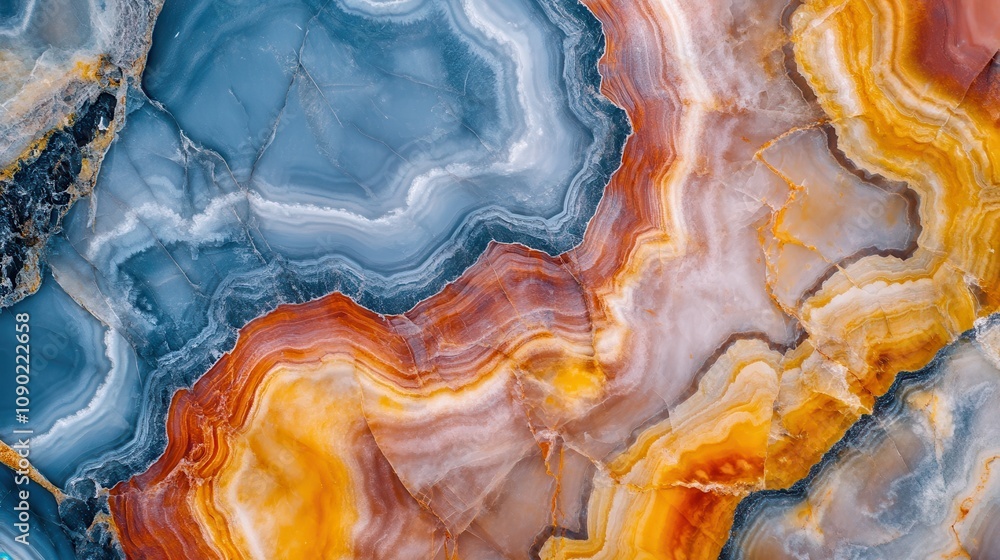 Poster a close-up of colorful agate stone showcasing intricate patterns and hues.