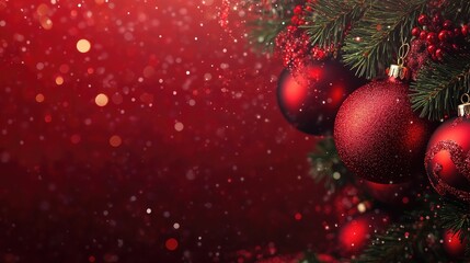 Red Christmas Ornaments Adorn Festive Evergreen Branches