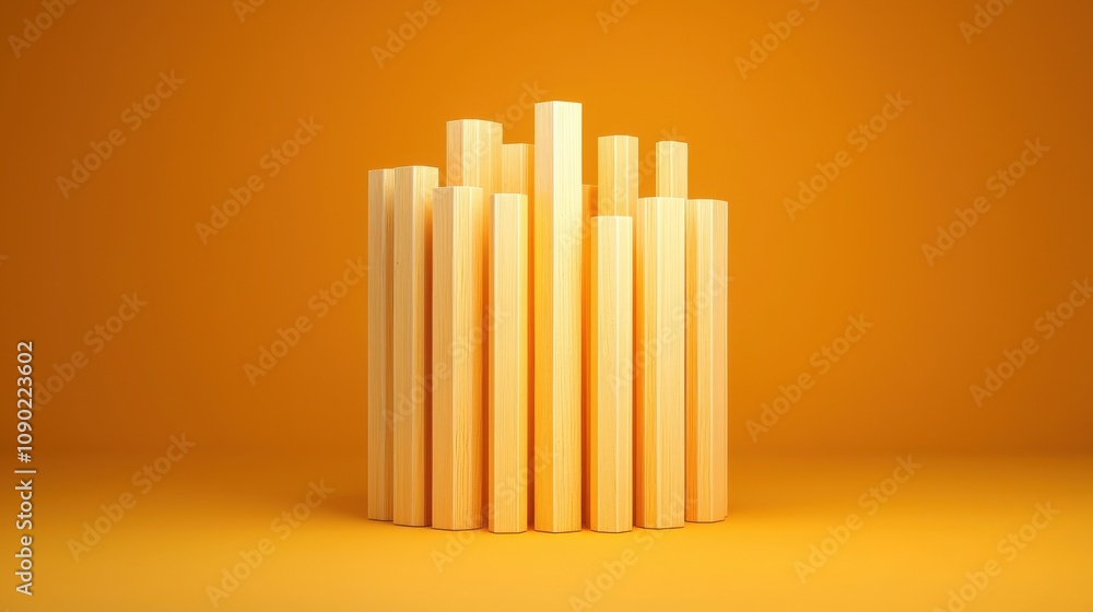 Poster seo keywords trends concept. a group of wooden cylinders arranged in a circular pattern against a vi