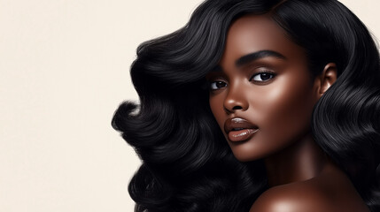 Fototapeta premium Black woman with long wavey hair