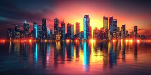Fototapeta premium Cityscape images, futuristic city landscape, Modern Cityscape in Neon Hues