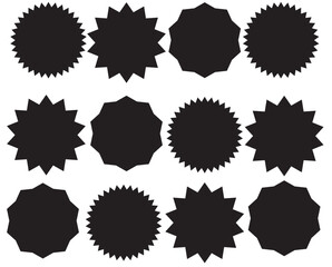 Sunburst promotion tag, starburst speech bubbles, bursting sticker promo badges. Explosion star button vector illustration.