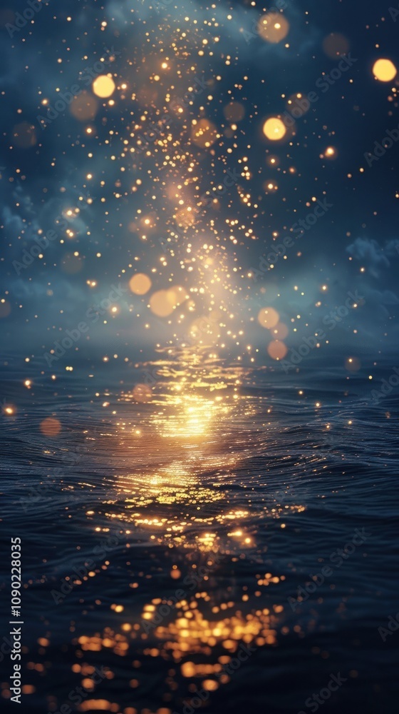 Poster abstract background with bokeh lights and water reflections.