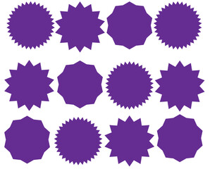 Sunburst promotion tag, starburst speech bubbles, bursting sticker promo badges. Explosion star button vector illustration.