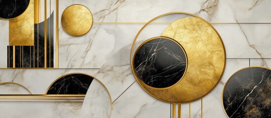 Abstract Gold and Black Marble Art Deco Design