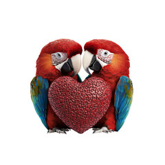 Fototapeta premium Two Scarlet Macaws Sharing a Puzzle Heart A Symbol of Love and Connection