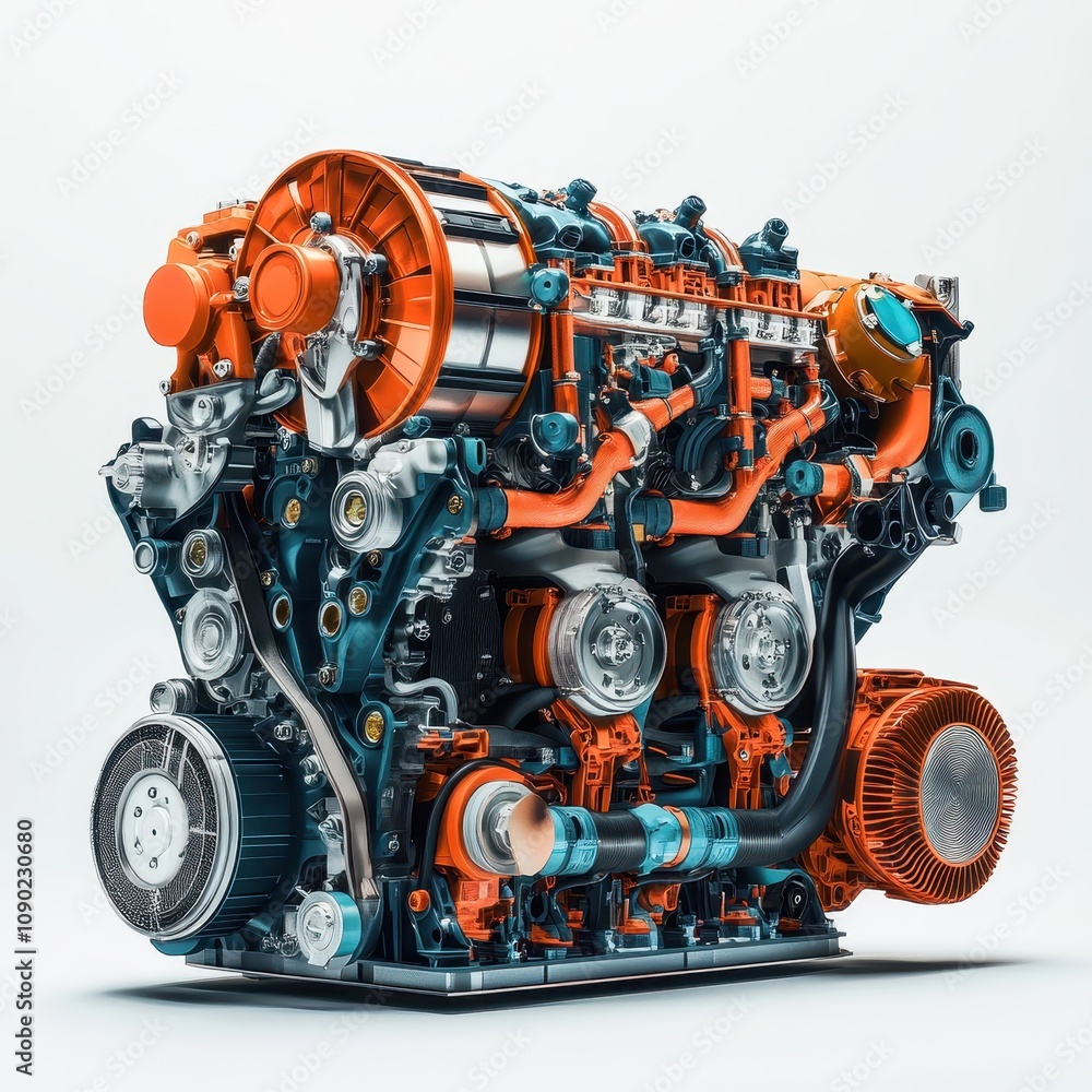 Aufkleber a detailed 3d rendering of a complex engine showcasing its components and design.