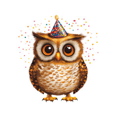 Obraz premium Adorable Owl in Party Hat with Confetti