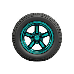 Obraz premium Teal and Black Alloy Wheel on Tire - 3D Render