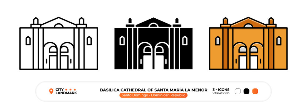 Basilica Cathedral of Santa Mar&iacute;a la Menor Line Icon. Santo Domingo Dominican Republic, Silhouette, Color Symbol, Editable Stroke.