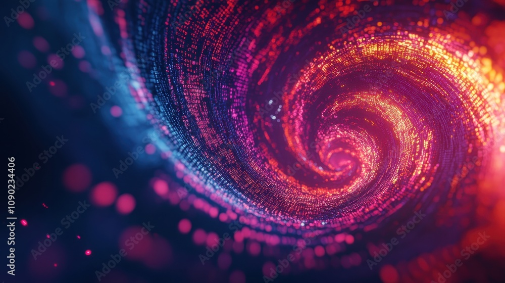 Poster a vibrant digital swirl of colors resembling a galaxy or data visualization.