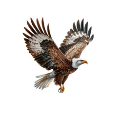 Fototapeta premium Majestic Bald Eagle in Flight, Isolated on White Background
